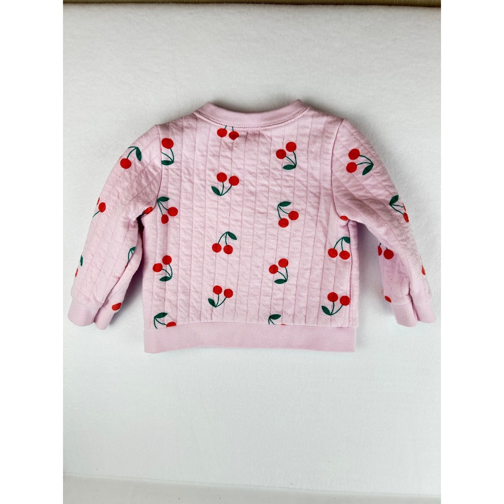 Cat & Jack Baby Girls Pink Quilted Cherry Print Sweatshirt 12M Snap Shoulder - Picture 2 of 3